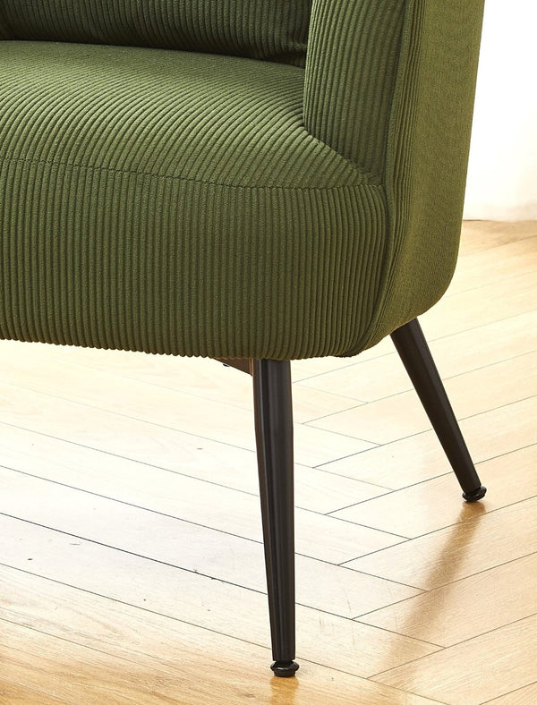 English Elm Velvet Channel Tufted Barrel Accent Chair with Foam Cushion and Slim Metal Legs Green B2735P508724