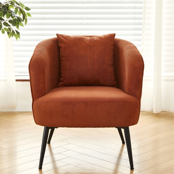 English Elm Velvet Channel Tufted Barrel Accent Chair with Foam Cushion and Slim Metal Legs Brown B2735P508725