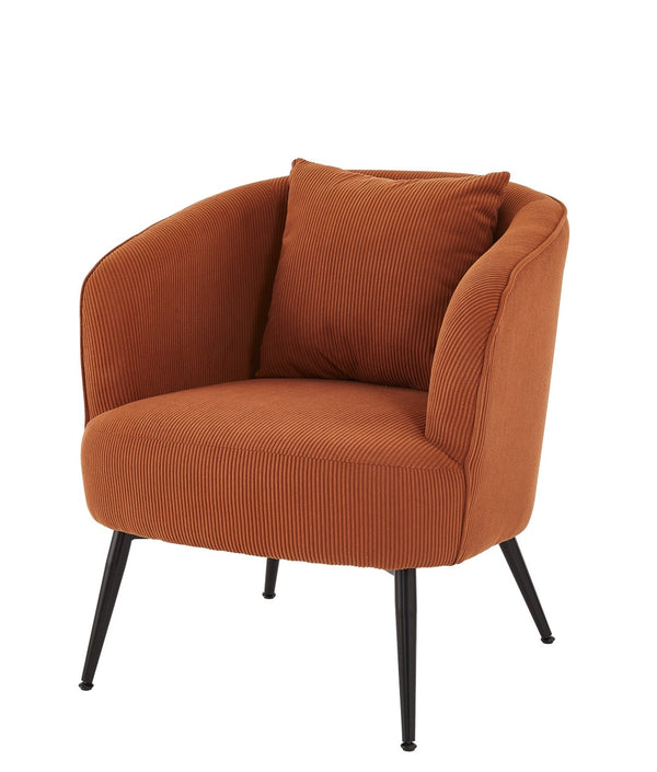 English Elm Velvet Channel Tufted Barrel Accent Chair with Foam Cushion and Slim Metal Legs Brown B2735P508725