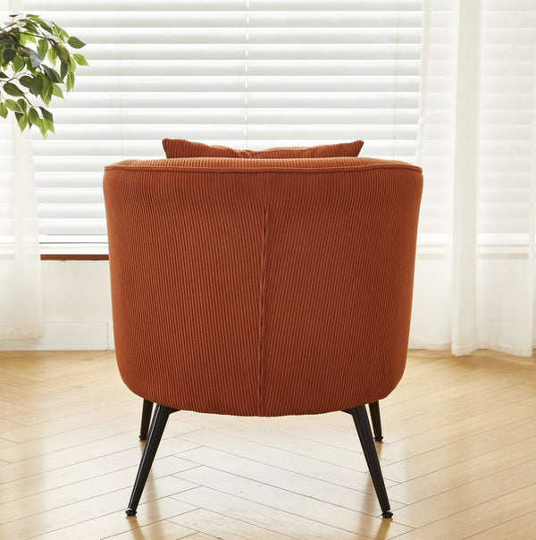 English Elm Velvet Channel Tufted Barrel Accent Chair with Foam Cushion and Slim Metal Legs Brown B2735P508725