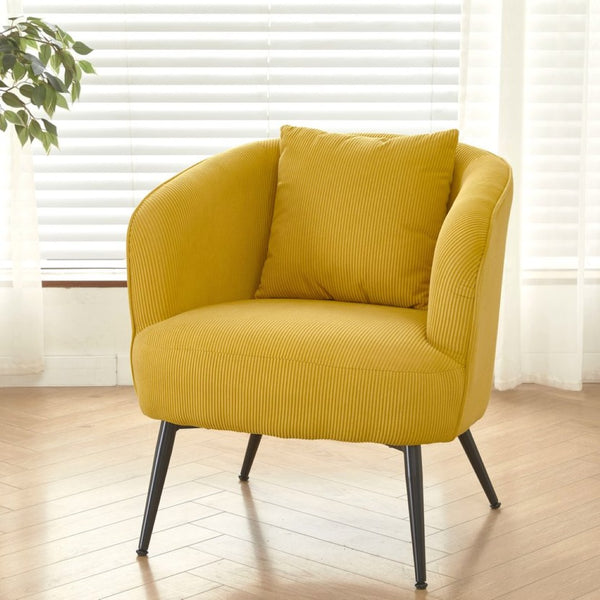 English Elm Velvet Channel Tufted Barrel Accent Chair with Foam Cushion and Slim Metal Legs Yellow B2735P508726