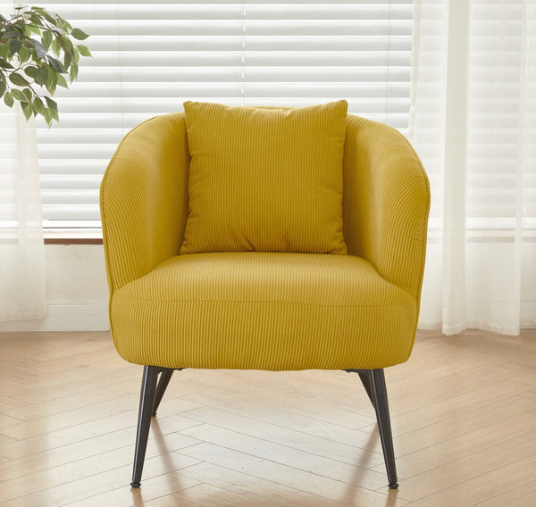 English Elm Velvet Channel Tufted Barrel Accent Chair with Foam Cushion and Slim Metal Legs Yellow B2735P508726