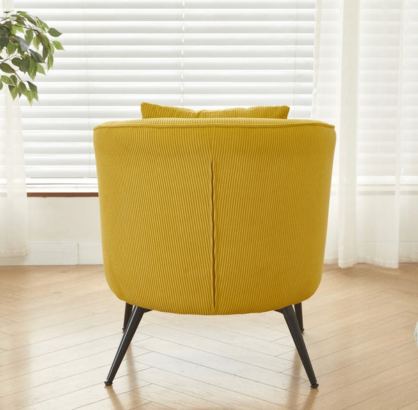 English Elm Velvet Channel Tufted Barrel Accent Chair with Foam Cushion and Slim Metal Legs Yellow B2735P508726