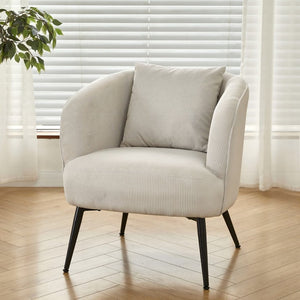 English Elm Velvet Channel Tufted Barrel Accent Chair with Foam Cushion and Slim Metal Legs Beige B2735P508727