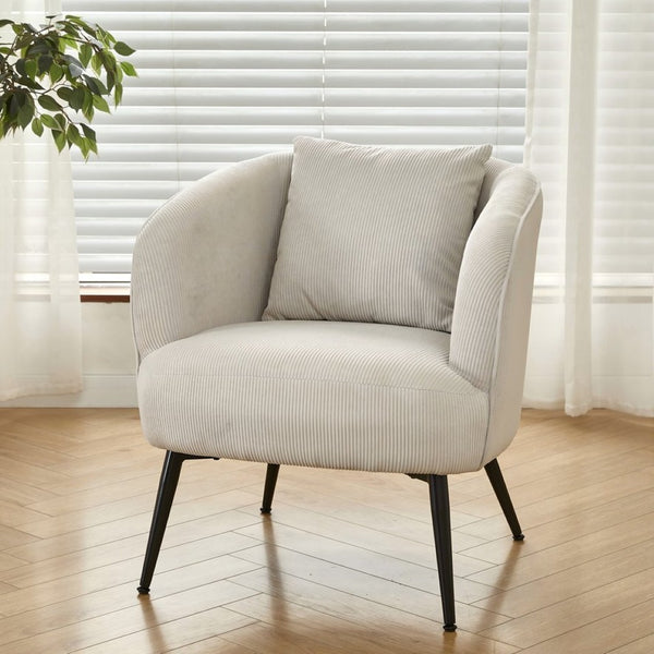 English Elm Velvet Channel Tufted Barrel Accent Chair with Foam Cushion and Slim Metal Legs Beige B2735P508727
