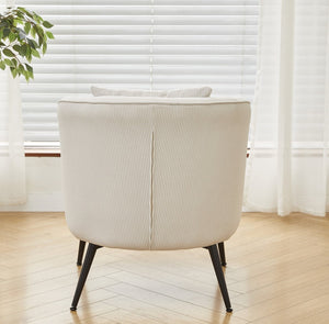 English Elm Velvet Channel Tufted Barrel Accent Chair with Foam Cushion and Slim Metal Legs Beige B2735P508727