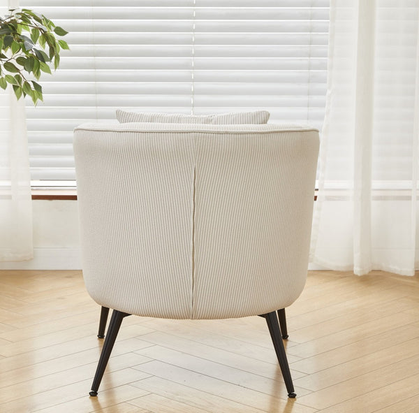 English Elm Velvet Channel Tufted Barrel Accent Chair with Foam Cushion and Slim Metal Legs Beige B2735P508727