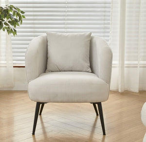 English Elm Velvet Channel Tufted Barrel Accent Chair with Foam Cushion and Slim Metal Legs Beige B2735P508727