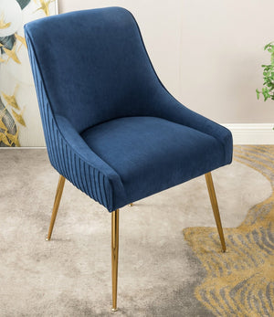 English Elm Velvet Tufted Dining Chair with Gold Metal Legs Scoop Back Glam Upholstered Seat Aqua Blue B2735P508779