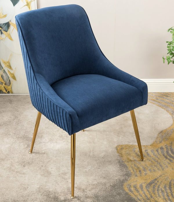 English Elm Velvet Tufted Dining Chair with Gold Metal Legs Scoop Back Glam Upholstered Seat Aqua Blue B2735P508779