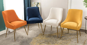 English Elm Velvet Tufted Dining Chair with Gold Metal Legs Scoop Back Glam Upholstered Seat Aqua Blue B2735P508779