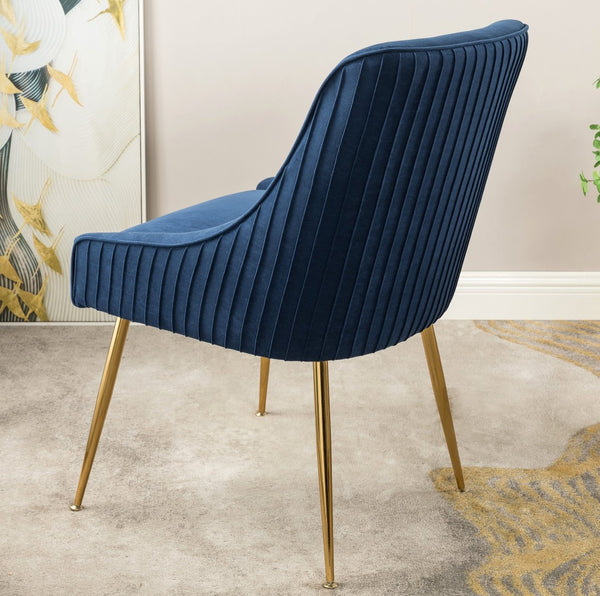 English Elm Velvet Tufted Dining Chair with Gold Metal Legs Scoop Back Glam Upholstered Seat Aqua Blue B2735P508779