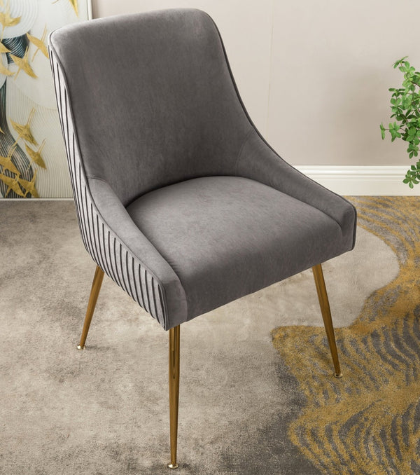 English Elm Velvet Tufted Dining Chair with Gold Metal Legs Scoop Back Glam Upholstered Seat Gray B2735P508780