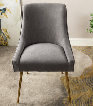 English Elm Velvet Tufted Dining Chair with Gold Metal Legs Scoop Back Glam Upholstered Seat Gray B2735P508780
