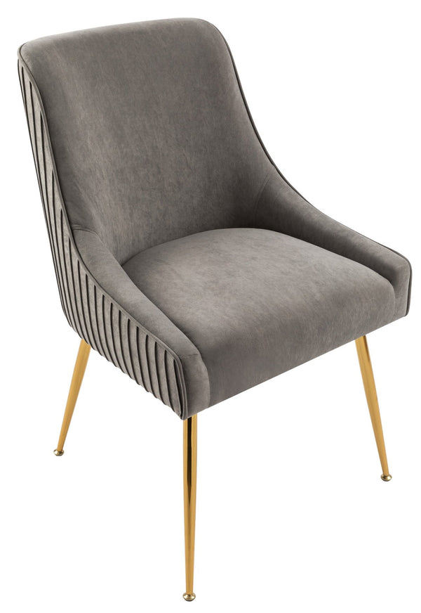 English Elm Velvet Tufted Dining Chair with Gold Metal Legs Scoop Back Glam Upholstered Seat Gray B2735P508780