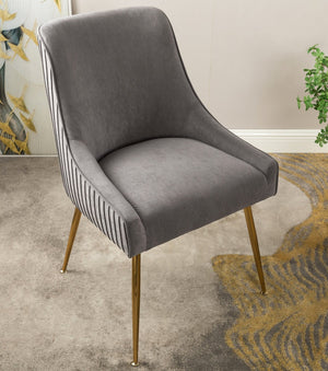 English Elm Velvet Tufted Dining Chair with Gold Metal Legs Scoop Back Glam Upholstered Seat Gray B2735P508780