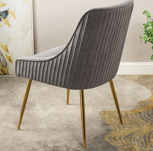 English Elm Velvet Tufted Dining Chair with Gold Metal Legs Scoop Back Glam Upholstered Seat Gray B2735P508780