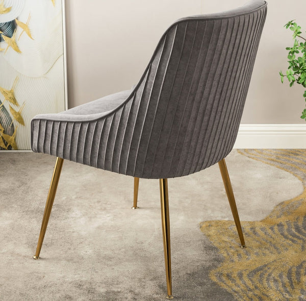 English Elm Velvet Tufted Dining Chair with Gold Metal Legs Scoop Back Glam Upholstered Seat Gray B2735P508780
