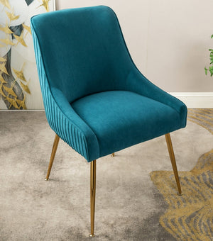 English Elm Velvet Tufted Dining Chair with Gold Metal Legs Scoop Back Glam Upholstered Seat Teal Blue B2735P508781