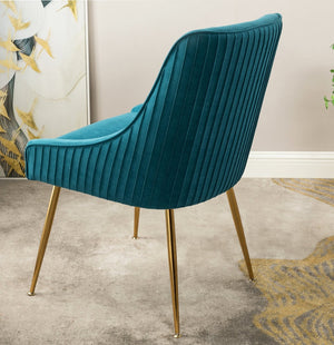 English Elm Velvet Tufted Dining Chair with Gold Metal Legs Scoop Back Glam Upholstered Seat Teal Blue B2735P508781