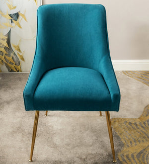 English Elm Velvet Tufted Dining Chair with Gold Metal Legs Scoop Back Glam Upholstered Seat Teal Blue B2735P508781