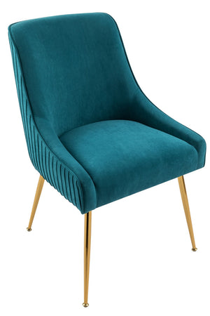 English Elm Velvet Tufted Dining Chair with Gold Metal Legs Scoop Back Glam Upholstered Seat Teal Blue B2735P508781