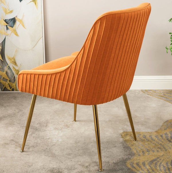 English Elm Velvet Tufted Dining Chair with Gold Metal Legs Scoop Back Glam Upholstered Seat Orange B2735P508782
