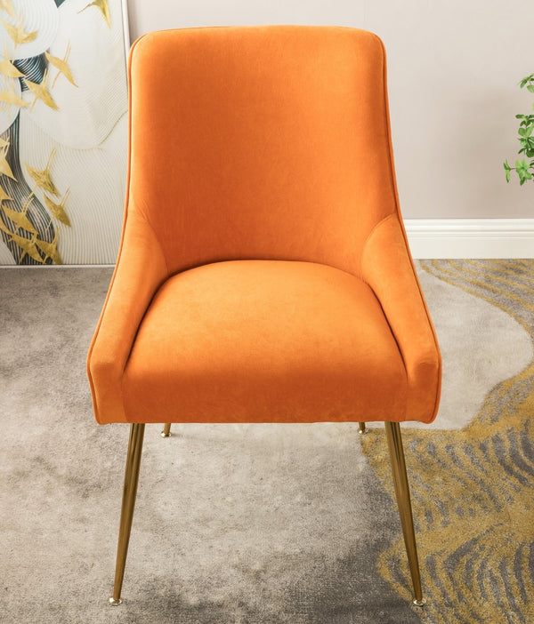 English Elm Velvet Tufted Dining Chair with Gold Metal Legs Scoop Back Glam Upholstered Seat Orange B2735P508782