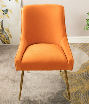 English Elm Velvet Tufted Dining Chair with Gold Metal Legs Scoop Back Glam Upholstered Seat Orange B2735P508782