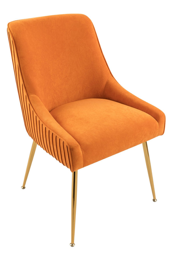 English Elm Velvet Tufted Dining Chair with Gold Metal Legs Scoop Back Glam Upholstered Seat Orange B2735P508782