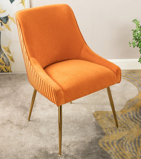 English Elm Velvet Tufted Dining Chair with Gold Metal Legs Scoop Back Glam Upholstered Seat Orange B2735P508782