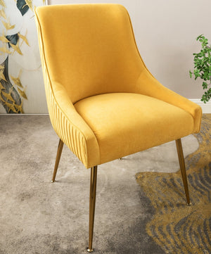 English Elm Velvet Tufted Dining Chair with Gold Metal Legs Scoop Back Glam Upholstered Seat Mustard Yellow B2735P508783