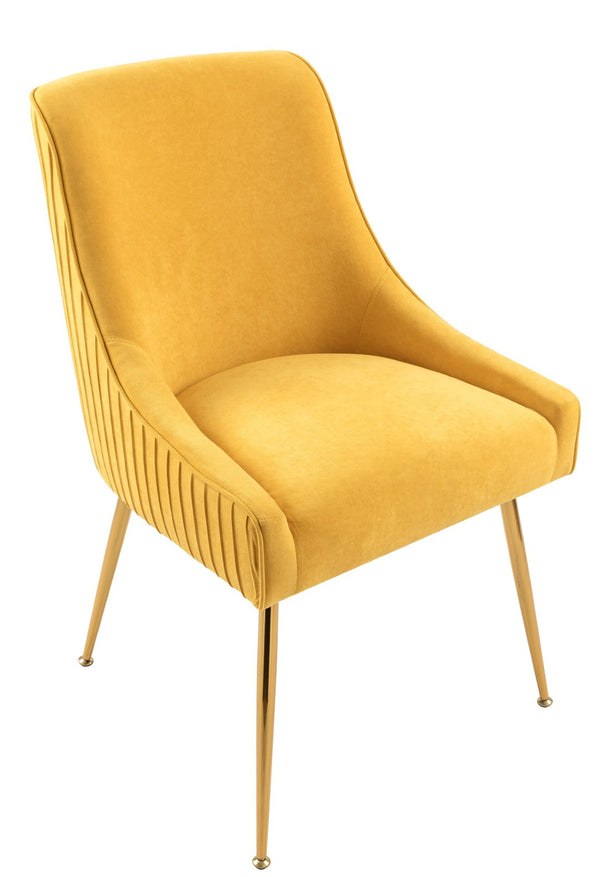 English Elm Velvet Tufted Dining Chair with Gold Metal Legs Scoop Back Glam Upholstered Seat Mustard Yellow B2735P508783