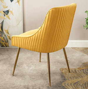 English Elm Velvet Tufted Dining Chair with Gold Metal Legs Scoop Back Glam Upholstered Seat Mustard Yellow B2735P508783