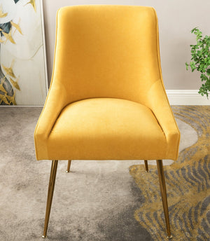 English Elm Velvet Tufted Dining Chair with Gold Metal Legs Scoop Back Glam Upholstered Seat Mustard Yellow B2735P508783