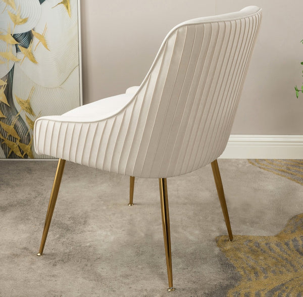 English Elm Velvet Tufted Dining Chair with Gold Metal Legs Scoop Back Glam Upholstered Seat Ivory B2735P508784