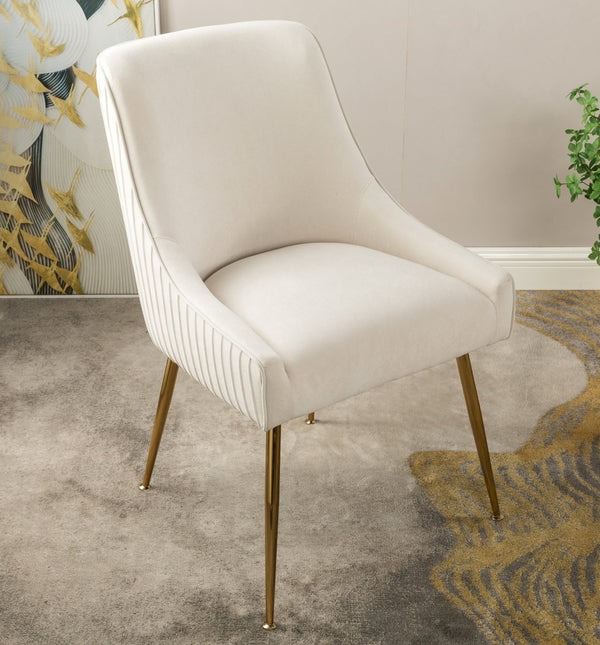 English Elm Velvet Tufted Dining Chair with Gold Metal Legs Scoop Back Glam Upholstered Seat Ivory B2735P508784