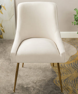 English Elm Velvet Tufted Dining Chair with Gold Metal Legs Scoop Back Glam Upholstered Seat Ivory B2735P508784