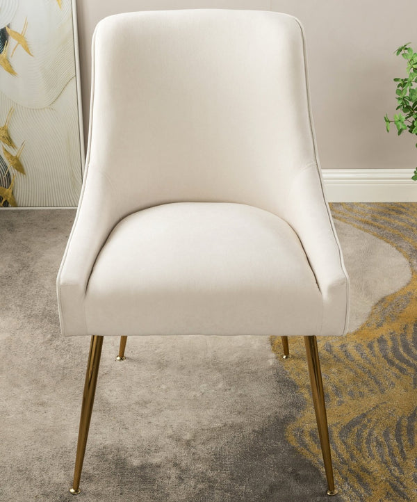 English Elm Velvet Tufted Dining Chair with Gold Metal Legs Scoop Back Glam Upholstered Seat Ivory B2735P508784