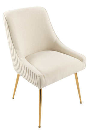 English Elm Velvet Tufted Dining Chair with Gold Metal Legs Scoop Back Glam Upholstered Seat Ivory B2735P508784