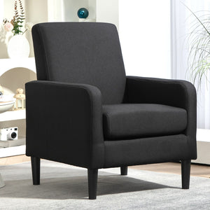 English Elm Faux Linen Armchair with Solid Wood Frame Compact Upholstered Seat for Modern Living Black B2735P508810