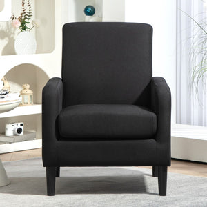 English Elm Faux Linen Armchair with Solid Wood Frame Compact Upholstered Seat for Modern Living Black B2735P508810