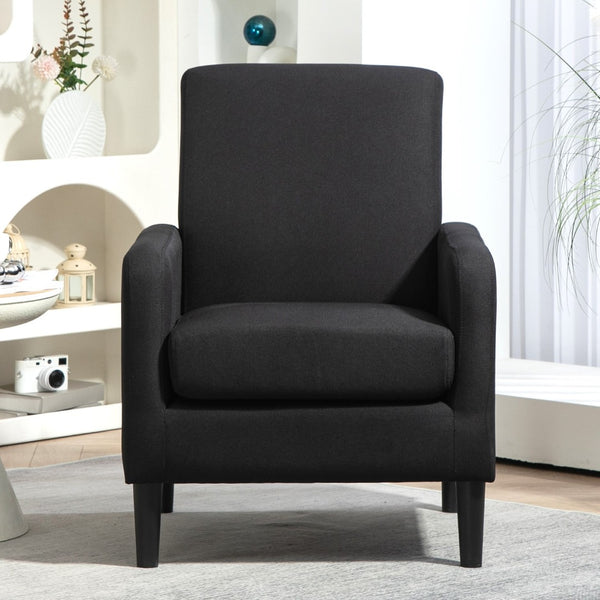 English Elm Faux Linen Armchair with Solid Wood Frame Compact Upholstered Seat for Modern Living Black B2735P508810