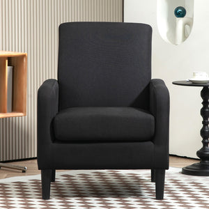 English Elm Faux Linen Armchair with Solid Wood Frame Compact Upholstered Seat for Modern Living Black B2735P508810