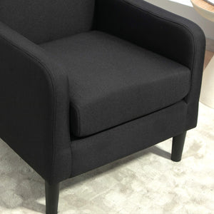 English Elm Faux Linen Armchair with Solid Wood Frame Compact Upholstered Seat for Modern Living Black B2735P508810