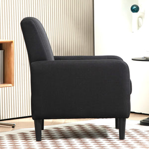 English Elm Faux Linen Armchair with Solid Wood Frame Compact Upholstered Seat for Modern Living Black B2735P508810