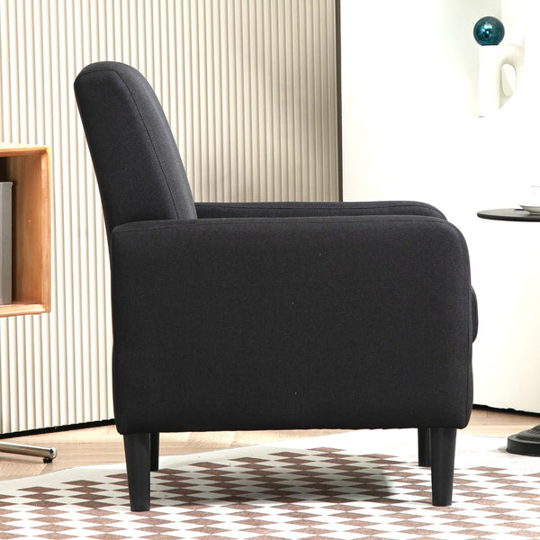 English Elm Faux Linen Armchair with Solid Wood Frame Compact Upholstered Seat for Modern Living Black B2735P508810