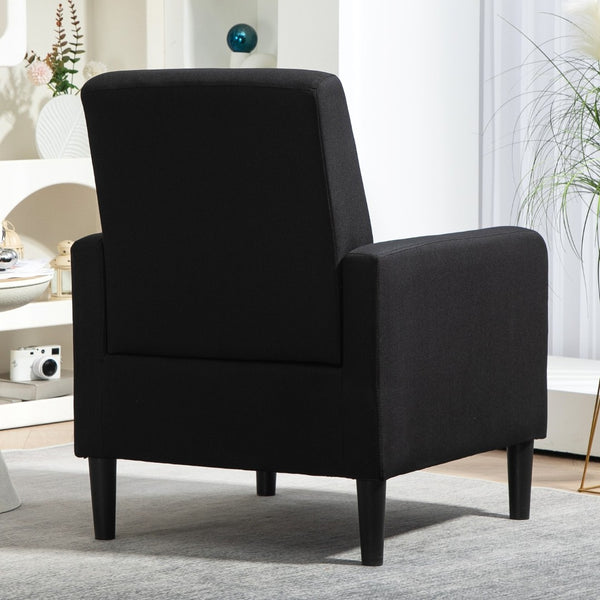 English Elm Faux Linen Armchair with Solid Wood Frame Compact Upholstered Seat for Modern Living Black B2735P508810