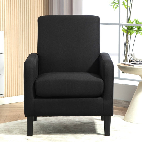 English Elm Faux Linen Armchair with Solid Wood Frame Compact Upholstered Seat for Modern Living Black B2735P508810