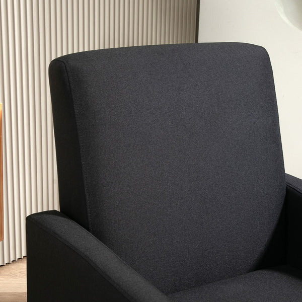 English Elm Faux Linen Armchair with Solid Wood Frame Compact Upholstered Seat for Modern Living Black B2735P508810